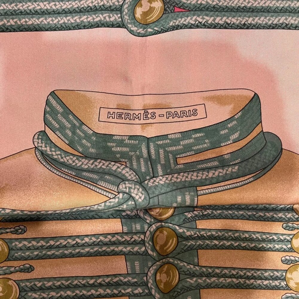 Authentic Hermes Pink Brandebourgs Silk Scarf 90cm - Picture 5 of 11